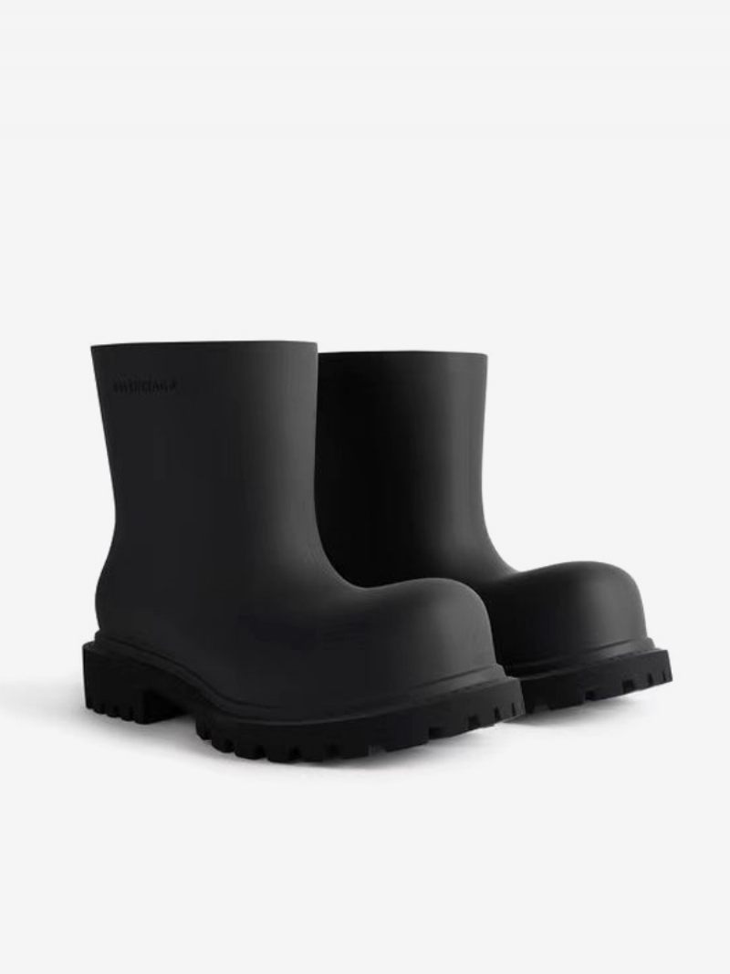 Bottes Pluie Pour Femmes Et Filles Bottines Noires À Bout Rond - Noir