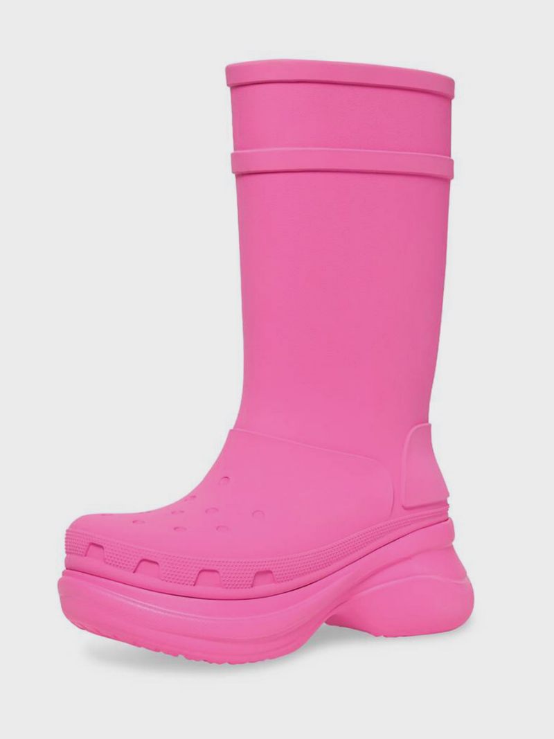 Bottes Pluie Roses Pour Femmes Imperméables À Plateforme Et Bout Rond