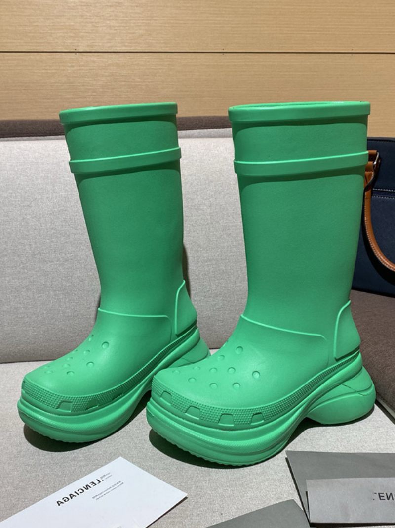 Bottes Pluie Roses Pour Femmes Imperméables À Plateforme Et Bout Rond - Vert