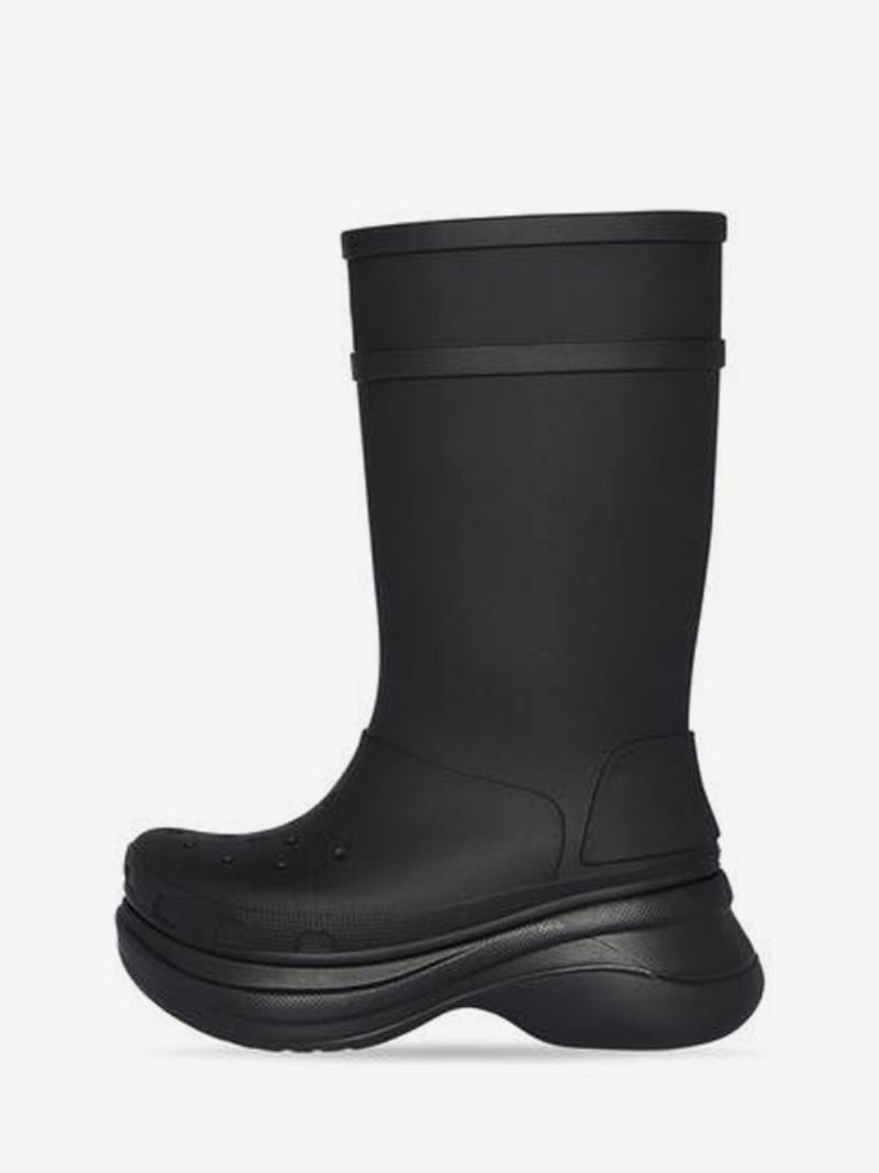 Bottes Pluie Roses Pour Femmes Imperméables À Plateforme Et Bout Rond - Noir