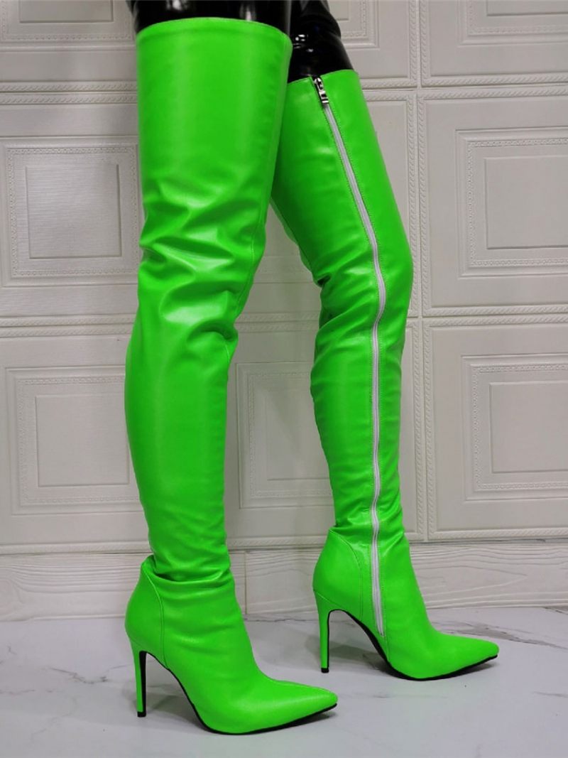 Bottes Sexy Au-dessus Du Genou Pour Femmes Talons Aiguilles Cuissardes À Hauts - Vert Clair