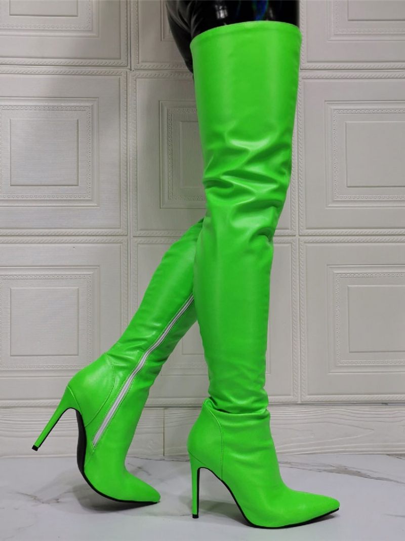 Bottes Sexy Au-dessus Du Genou Pour Femmes Talons Aiguilles Cuissardes À Hauts - Vert Clair