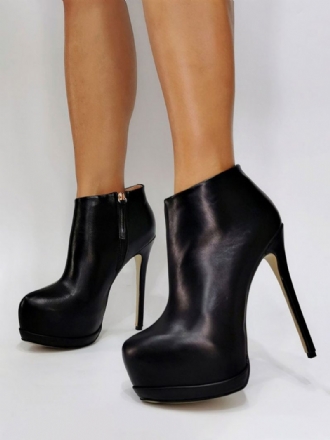 Bottes Sexy À Talons Hauts Pour Femmes Bout Rond Talon Évasé Cuissardes Noires Chaussures Grande Taille