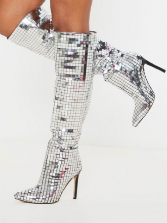 Bottes Soirée À Talons Hauts Cuir Brillant Pour Femmes Boule Disco Miroir