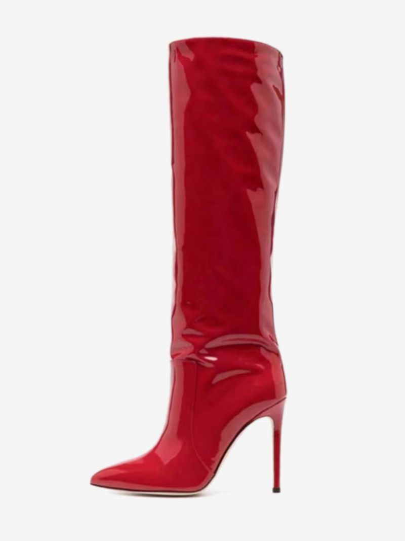 Bottes À Talons Hauts Pour Femmes Hautes Bout Pointu - Rouge