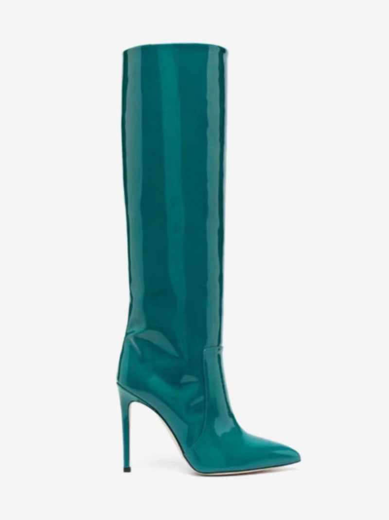 Bottes À Talons Hauts Pour Femmes Hautes Bout Pointu - Bleu Cyan