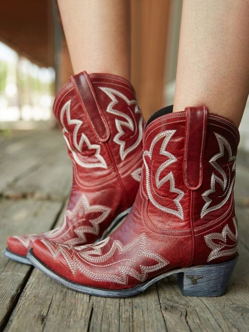 Bottes Western Pour Femmes Cowboy Brodées - Bourgogne