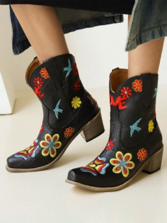 Bottes Western Pour Femmes Cowboy Brodées Fleurs À Bout Pointu