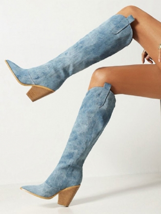 Bottes Western Toile À Talons Épais Pour Femmes Hautes