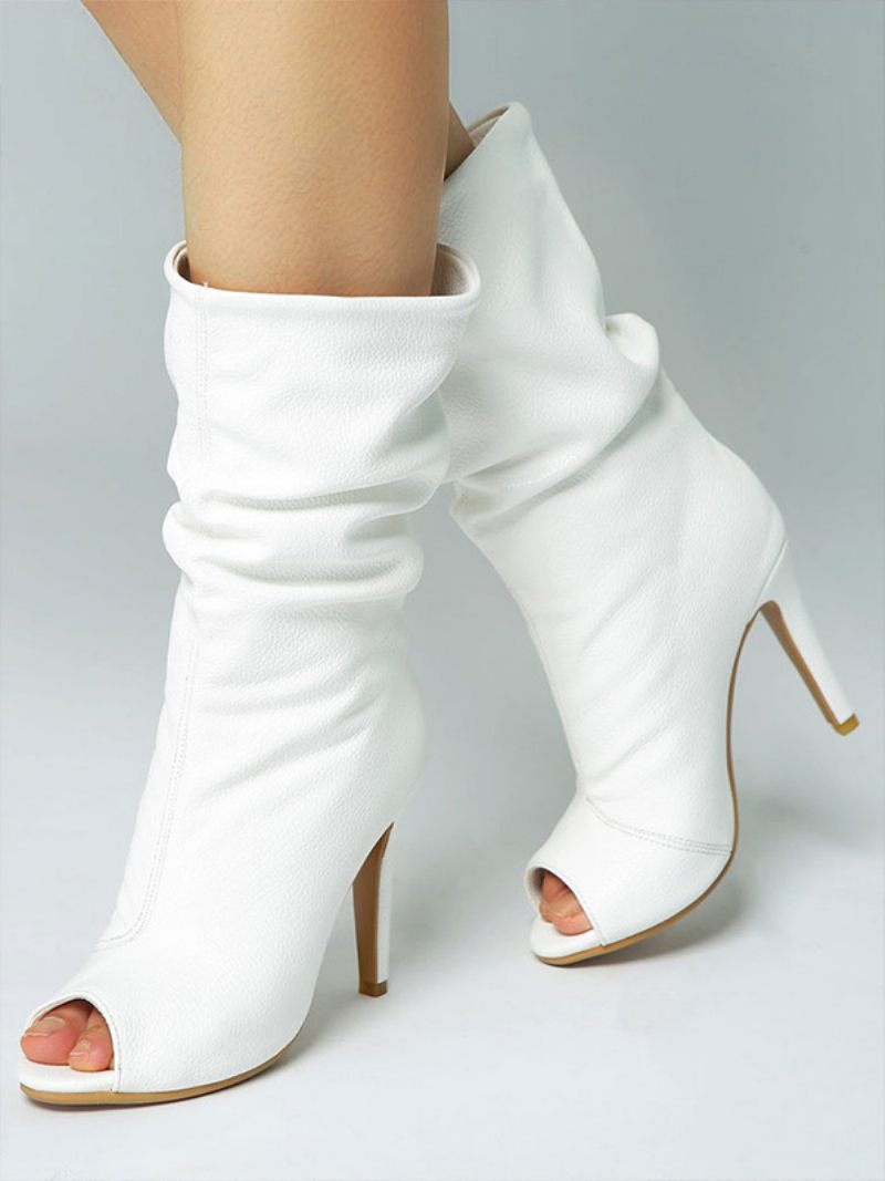 Bottines Blanches Pour Femmes Sandales À Talons Hauts Et Bout Ouvert Us 5.5-12.5