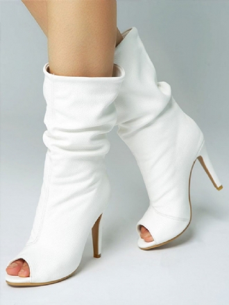 Bottines Blanches Pour Femmes Sandales À Talons Hauts Et Bout Ouvert Us 5.5-12.5