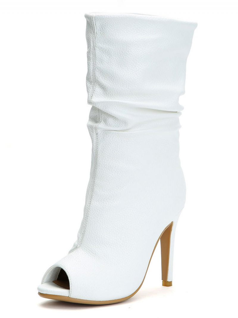 Bottines Blanches Pour Femmes Sandales À Talons Hauts Et Bout Ouvert Us 5.5-12.5 - Blanc