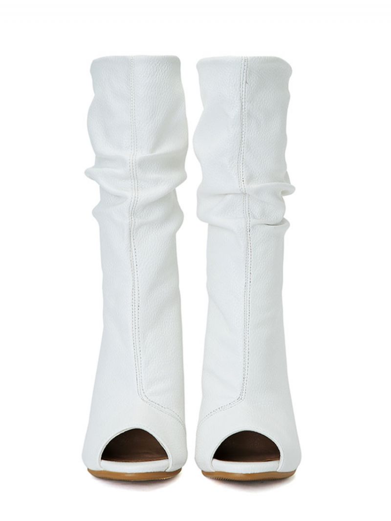 Bottines Blanches Pour Femmes Sandales À Talons Hauts Et Bout Ouvert Us 5.5-12.5 - Blanc