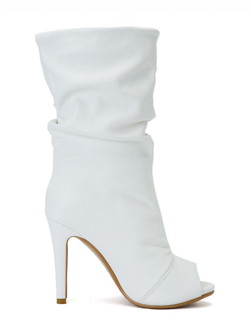 Bottines Blanches Pour Femmes Sandales À Talons Hauts Et Bout Ouvert Us 5.5-12.5 - Blanc