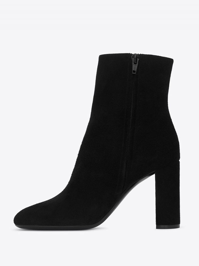 Bottines À Bout Pointu Daim Noir Pour Femmes - Noir