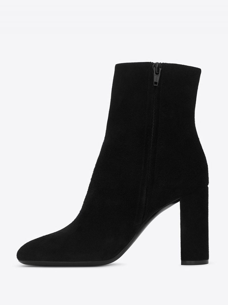 Bottines Chelsea Noires Pour Femmes À Bout Pointu Et Talons Épais - Noir