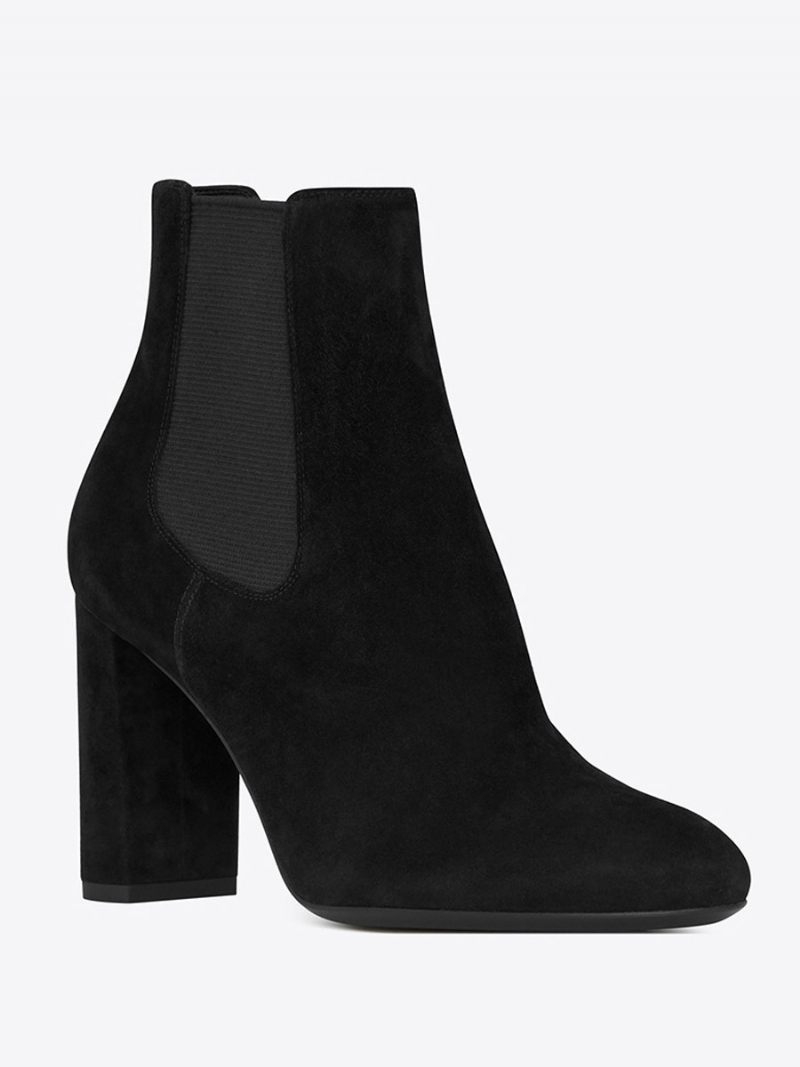 Bottines Chelsea Noires Pour Femmes À Bout Pointu Et Talons Épais - Noir