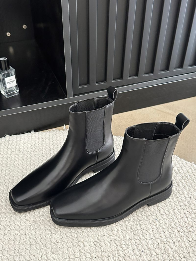 Bottines Chelsea Noires Pour Femmes Plates À Bout Carré - Noir