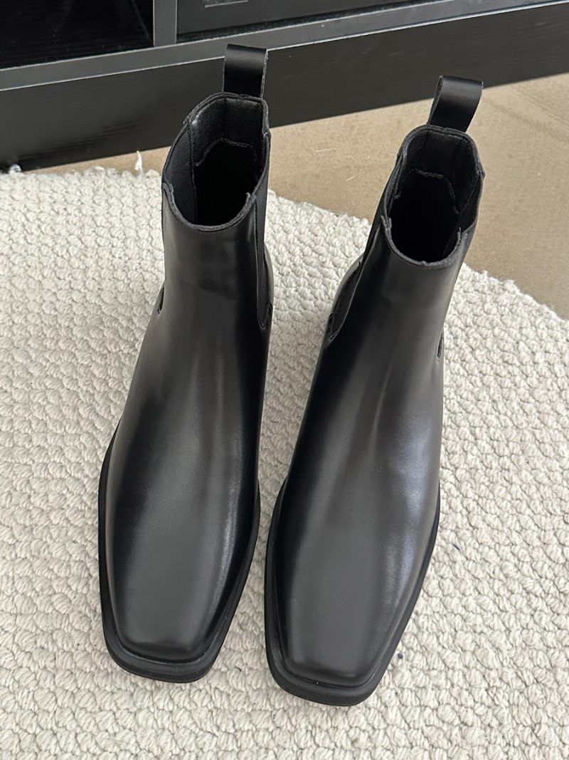 Bottines Chelsea Noires Pour Femmes Plates À Bout Carré - Noir