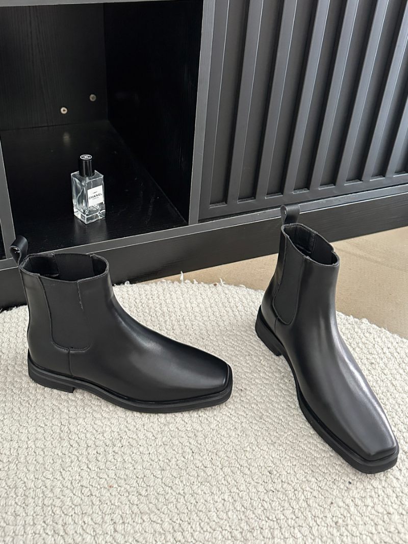 Bottines Chelsea Noires Pour Femmes Plates À Bout Carré - Noir