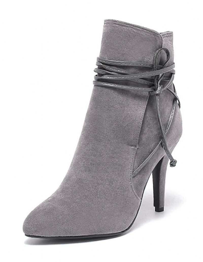 Bottines Courtes À Bretelles Et Bout Pointu Daim Noir Pour Femmes - Gris