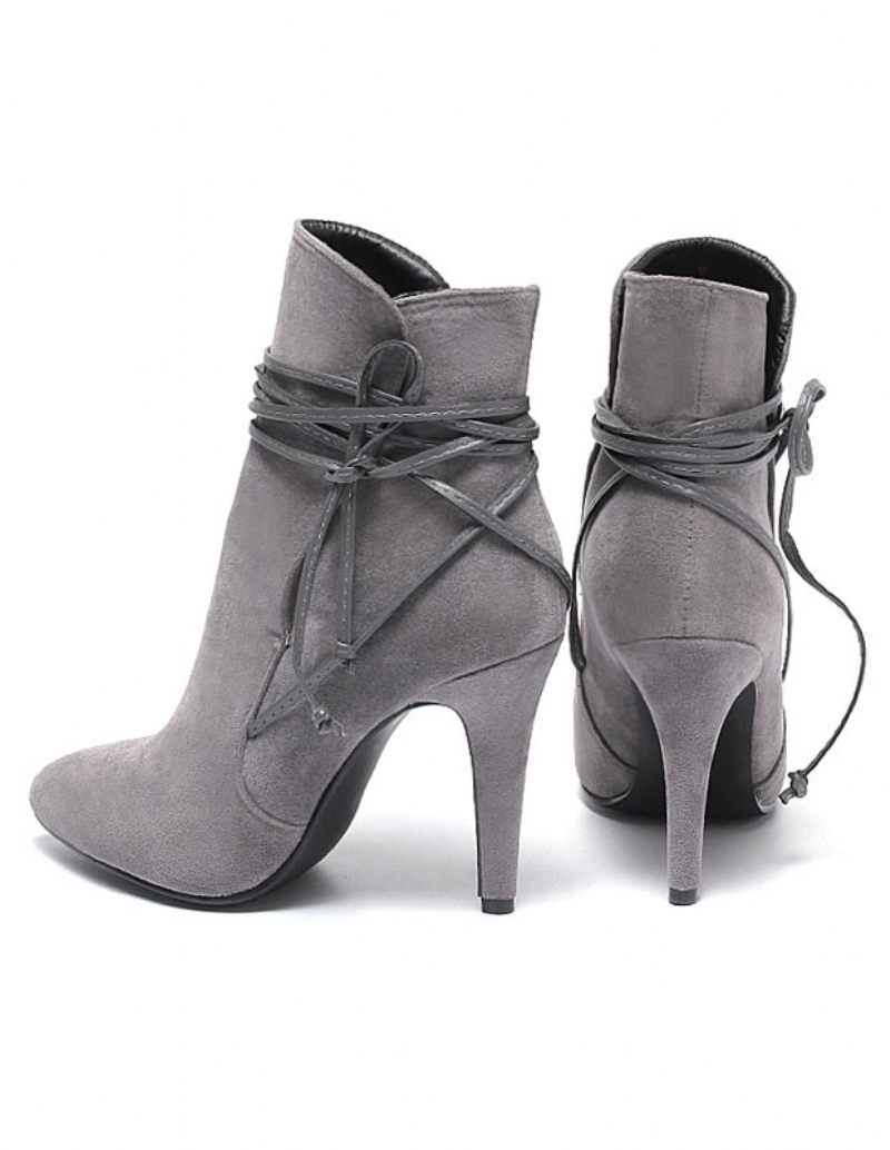 Bottines Courtes À Bretelles Et Bout Pointu Daim Noir Pour Femmes - Gris