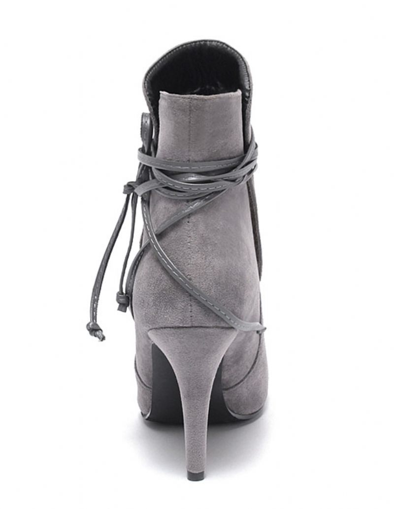 Bottines Courtes À Bretelles Et Bout Pointu Daim Noir Pour Femmes - Gris