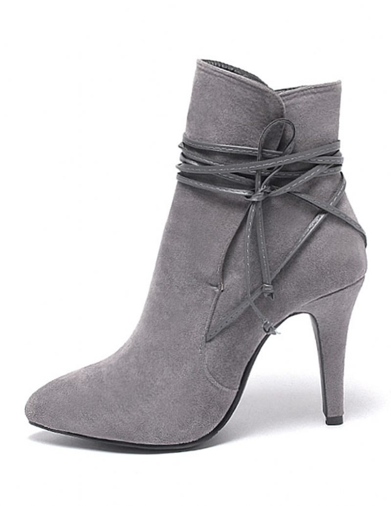 Bottines Courtes À Bretelles Et Bout Pointu Daim Noir Pour Femmes - Gris