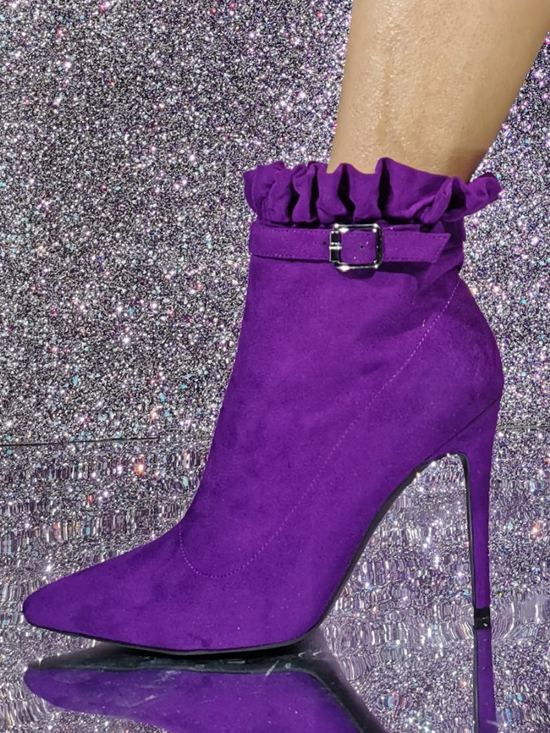 Bottines Daim À Bout Pointu Et Talon Aiguille Pour Femmes - Violet