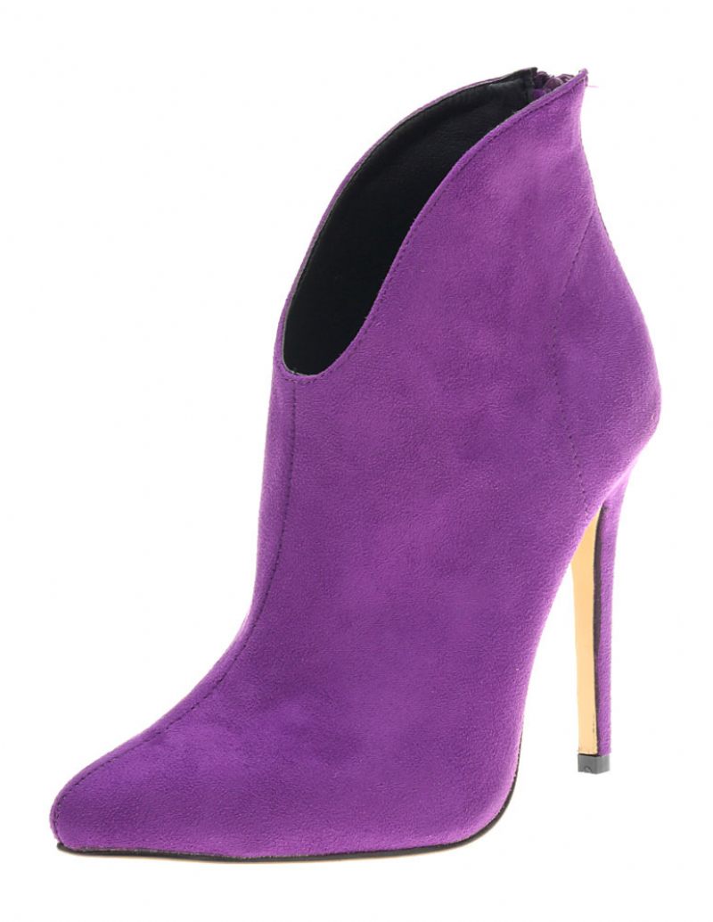 Bottines Daim À Talons Hauts Et Bout Pointu Pour Femme Fermeture Éclair - Violet