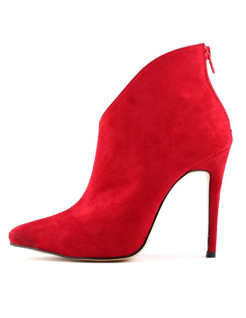 Bottines Daim À Talons Hauts Et Bout Pointu Pour Femme Fermeture Éclair - Rouge