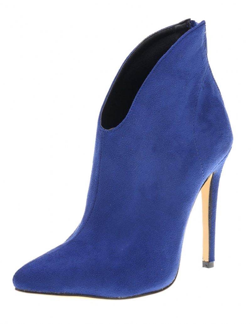 Bottines Daim À Talons Hauts Et Bout Pointu Pour Femme Fermeture Éclair - Bleu