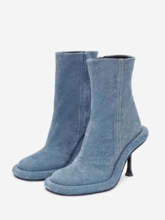 Bottines Femme Denim Bleu Bout Rond Conçu À Talons Aiguilles