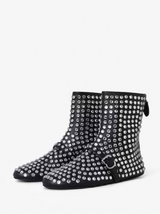 Bottines Pour Femmes Avec Strass Noirs Chaussures Soirée Plates