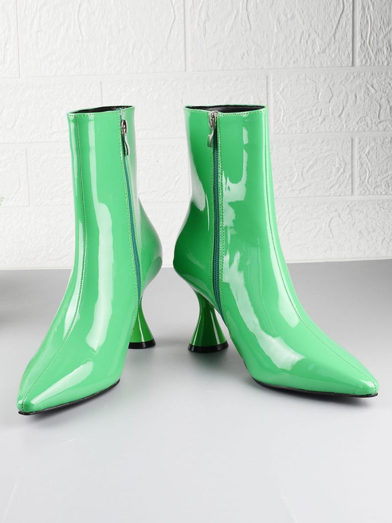 Bottines Femmes Bout Pointu Talon Forme Spéciale Pu Cuir Brillant Roses - Vert