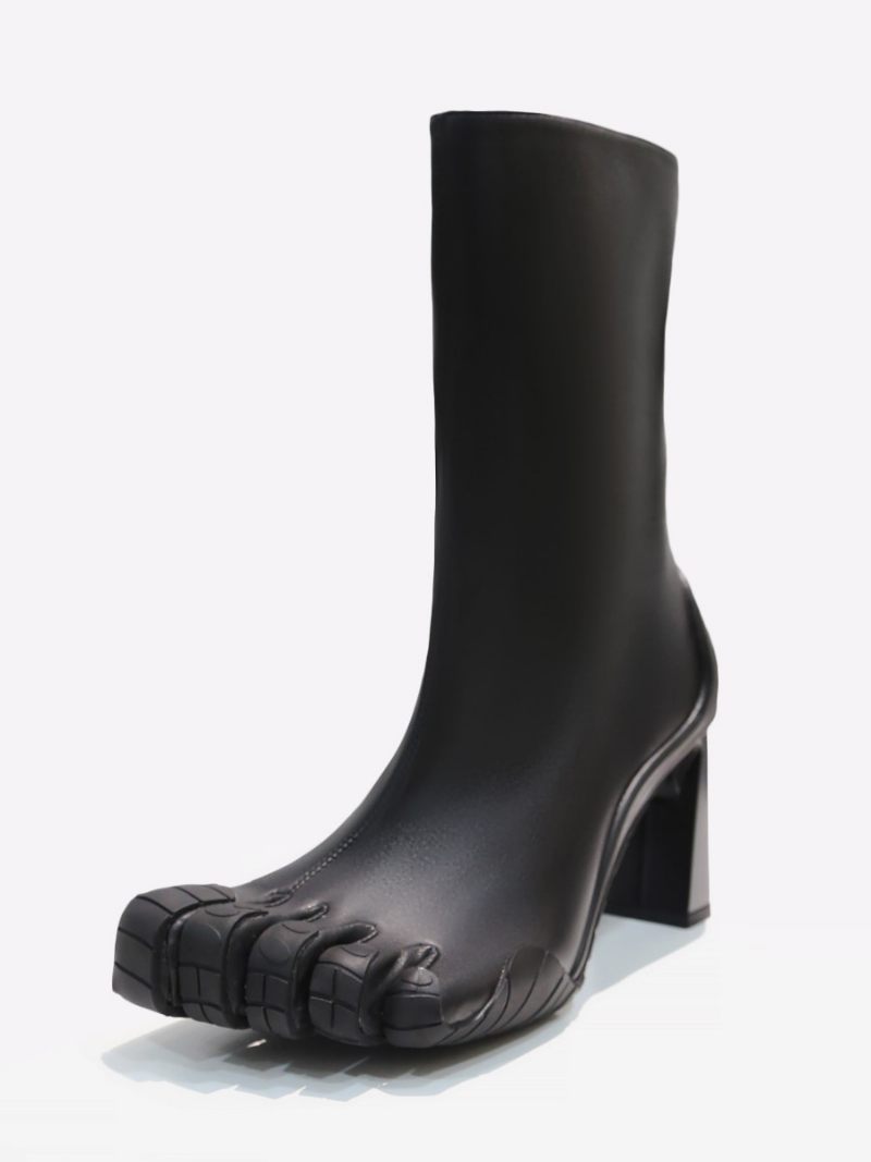 Bottines Pour Femmes À Bout Talon Forme Spéciale Blanches Cinq Doigts - Pu Noir