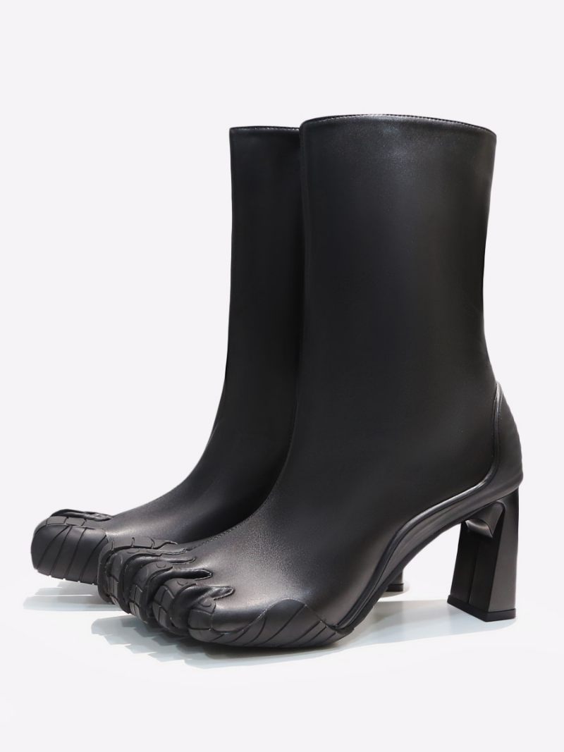 Bottines Pour Femmes À Bout Talon Forme Spéciale Blanches Cinq Doigts - Pu Noir