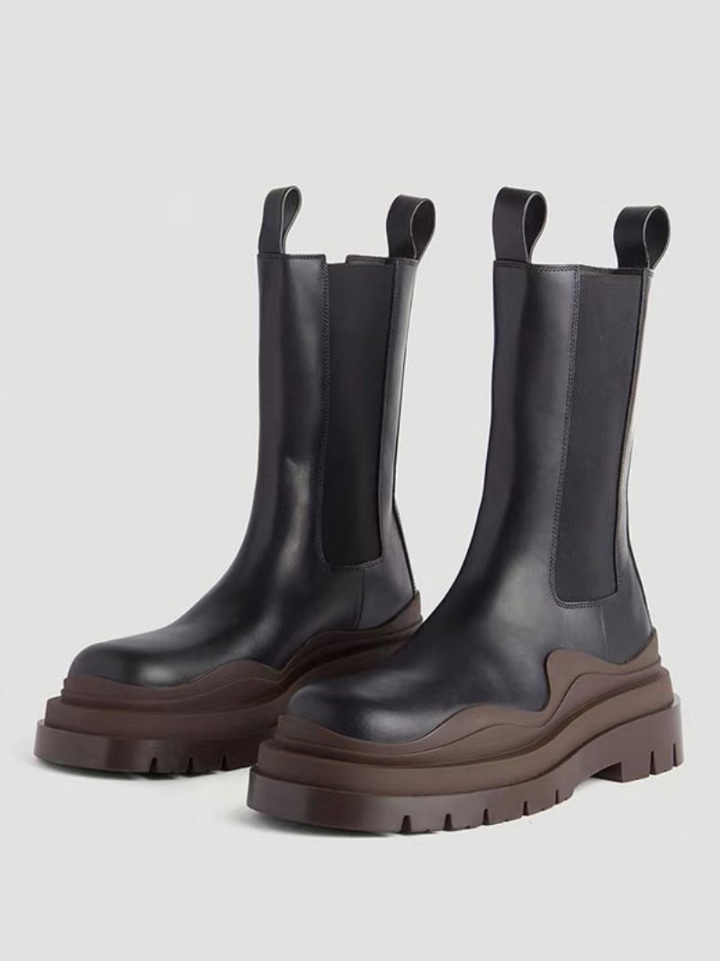 Bottines Pour Femmes Chelsea Géométriques À Bout Rond - Chocolat