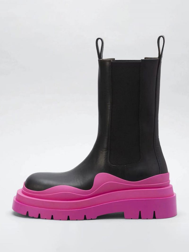 Bottines Pour Femmes Chelsea Géométriques À Bout Rond - Magenta