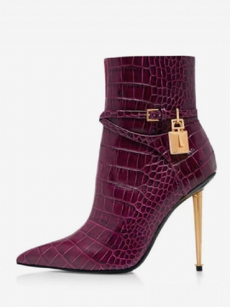 Bottines Pour Femmes Motif Serpent Violet À Bout Pointu