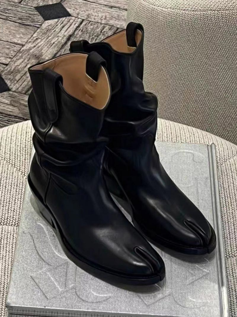 Bottines Pour Femmes Noires À Talons Épais Et Bout Souple - Noir