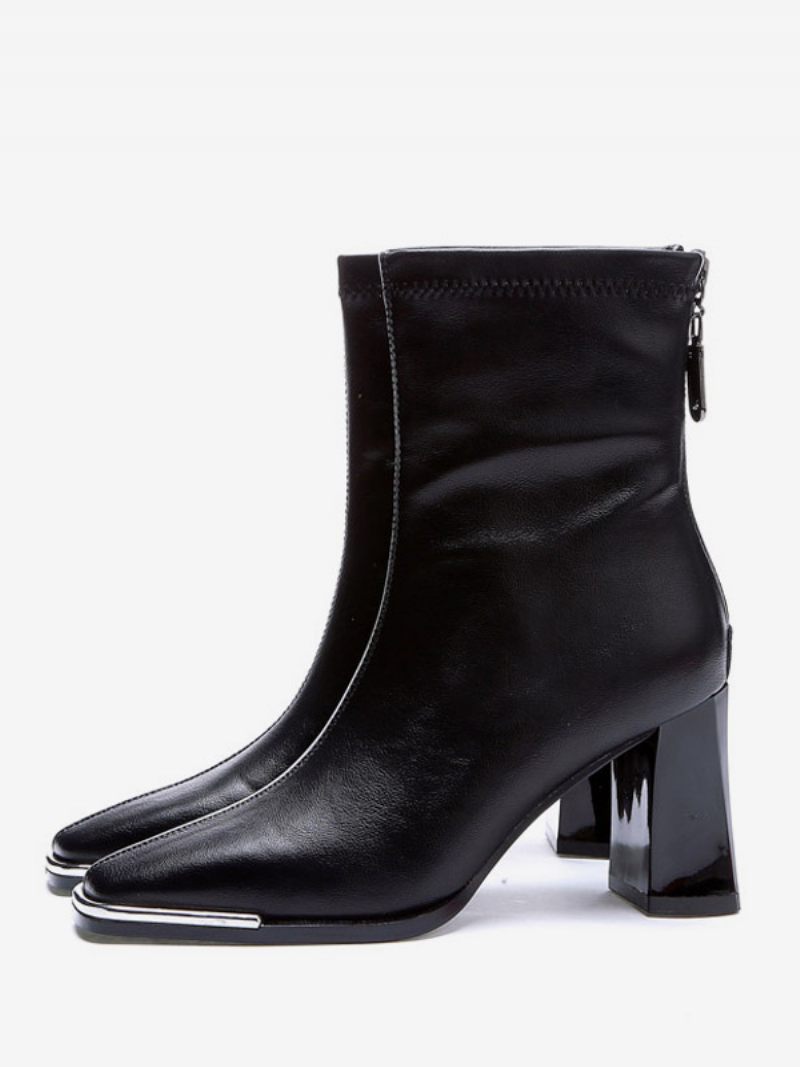 Bottines Pour Femmes Zippées À Talons Blocs - Noir