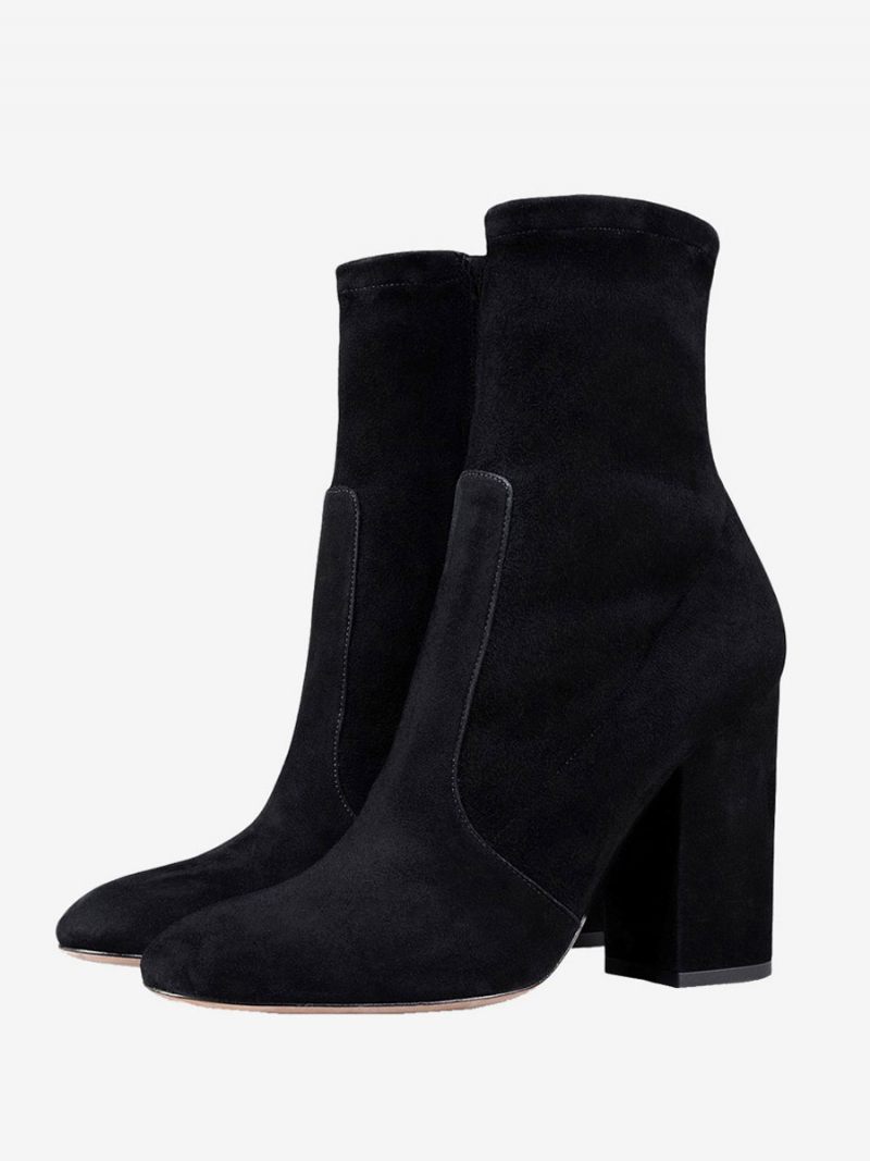 Bottines Noires À Bout Pointu Et Talon Épais Pour Femmes - Noir