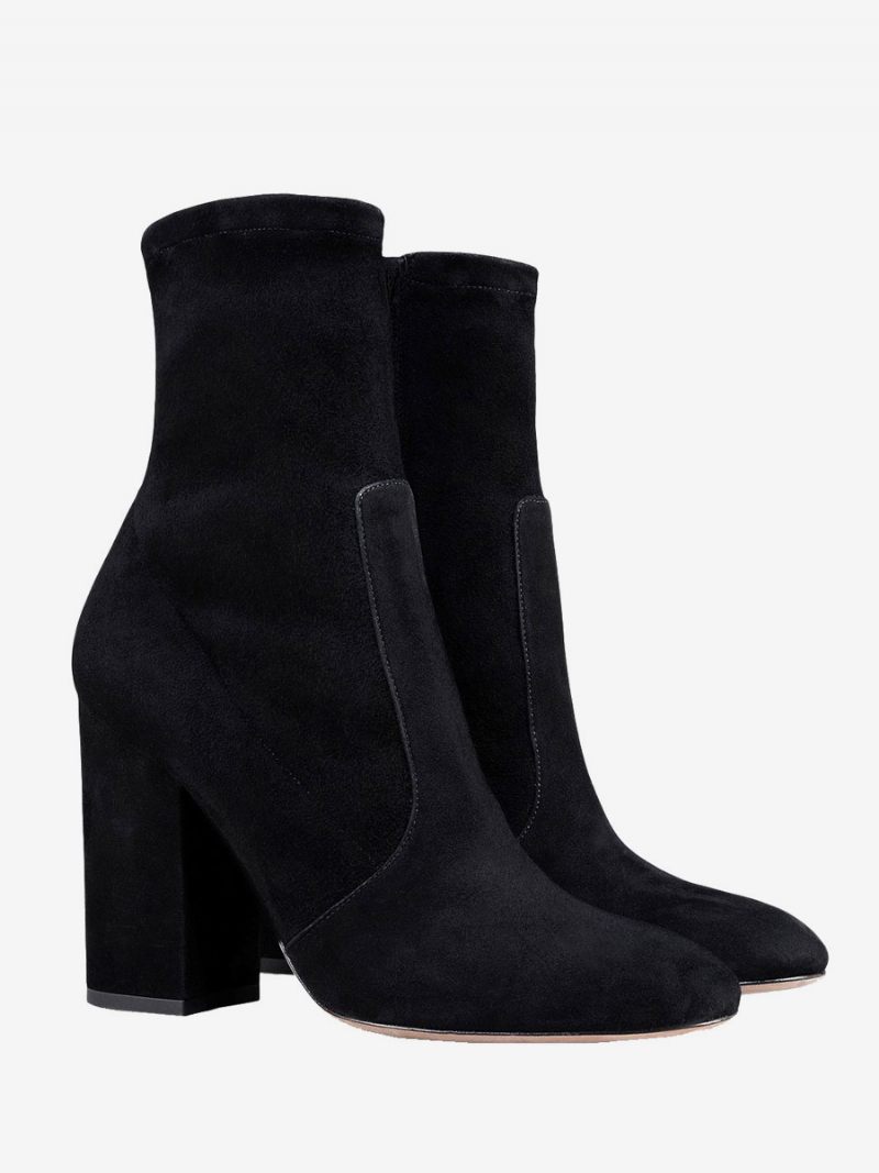 Bottines Noires À Bout Pointu Et Talon Épais Pour Femmes - Noir