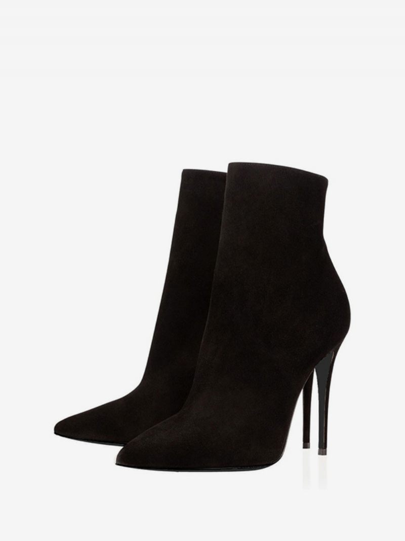 Bottines Noires Daim Pour Femmes À Talons Hauts Et Bout Pointu Tailles Américaines 4 10.5