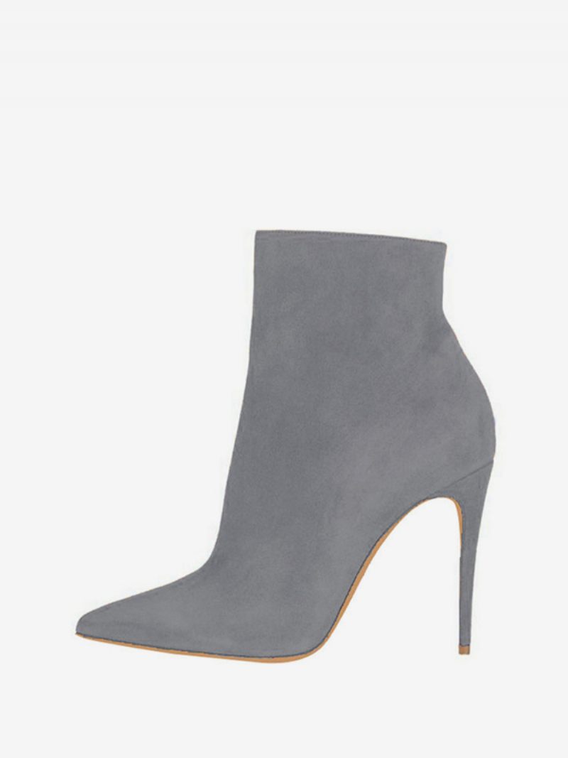 Bottines Noires Daim Pour Femmes À Talons Hauts Et Bout Pointu Tailles Américaines 4 10.5 - Gris