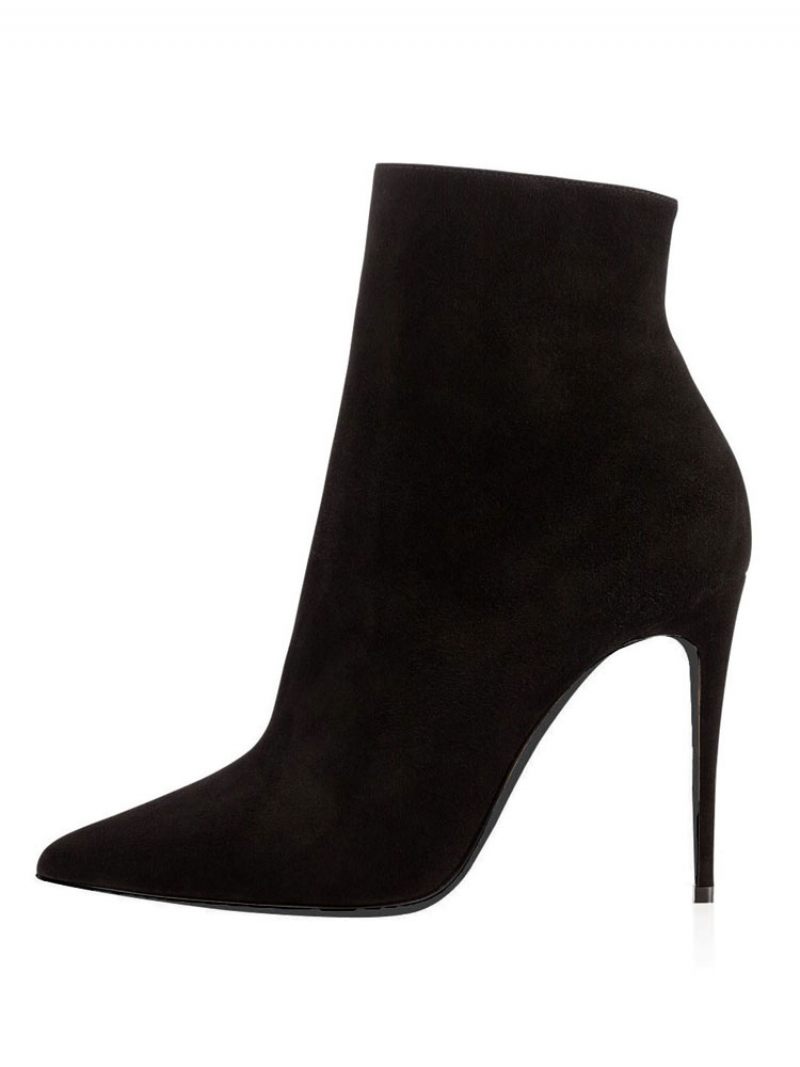 Bottines Noires Daim Pour Femmes À Talons Hauts Et Bout Pointu Tailles Américaines 4 10.5 - Noir