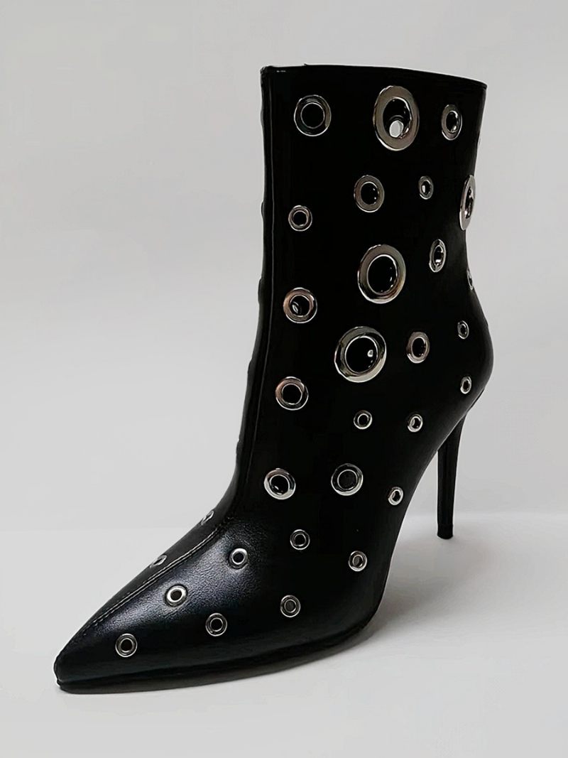 Bottines Noires Femmes Bout Pointu Découpé À Talons Hauts