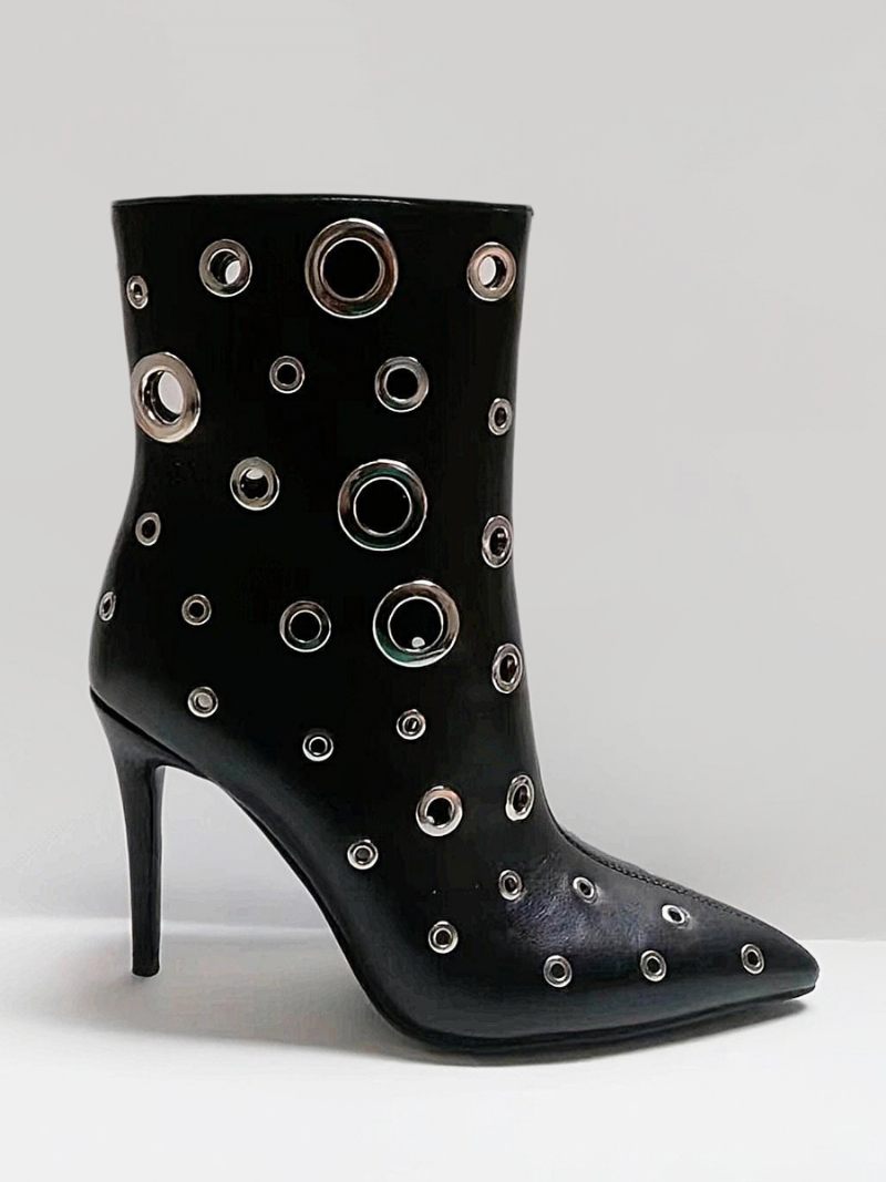 Bottines Noires Femmes Bout Pointu Découpé À Talons Hauts - Noir