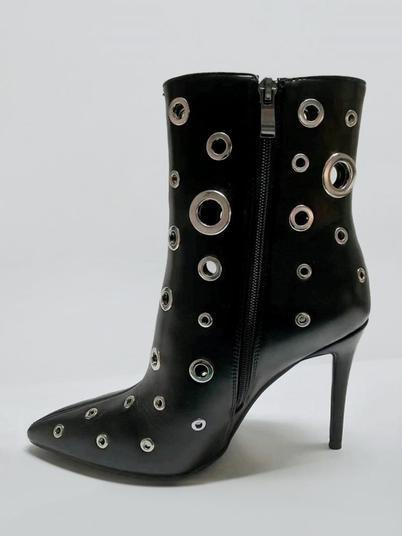 Bottines Noires Femmes Bout Pointu Découpé À Talons Hauts - Noir